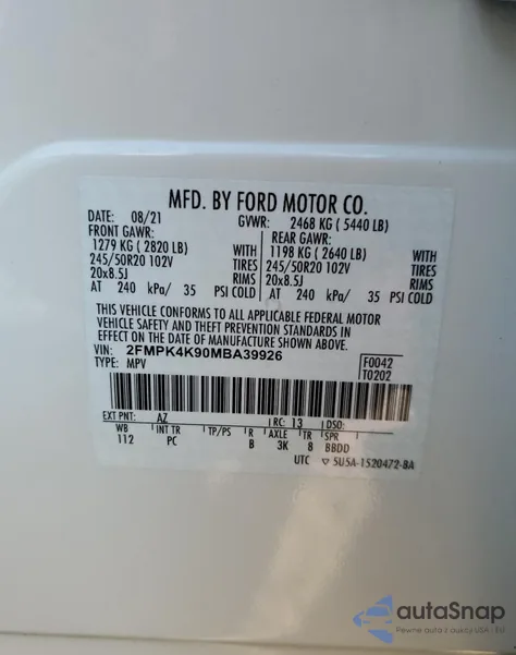 2021 Ford Edge Titanium из США, поврежденный, VIN 2FMPK4K90MBA39926